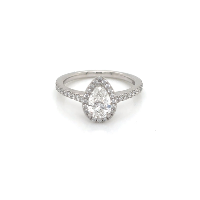 Platinum Pear Shaped Halo Diamond Ring 1.10ct