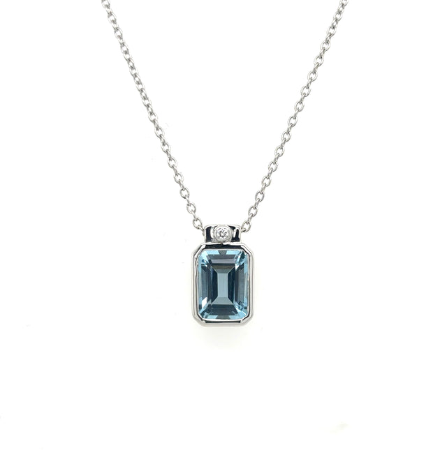 ESL Handmade 18ct White Gold Aquamarine & Diamond Pendant on 18ct White Gold Chain