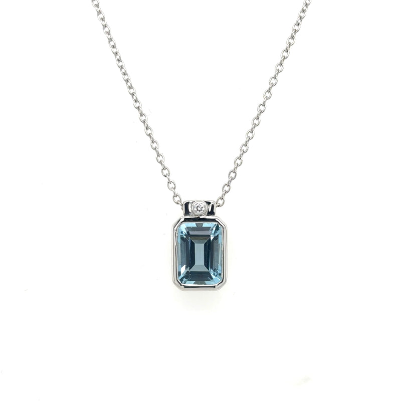 18ct White Gold Aquamarine & Diamond Pendant on 18ct White Gold Chain