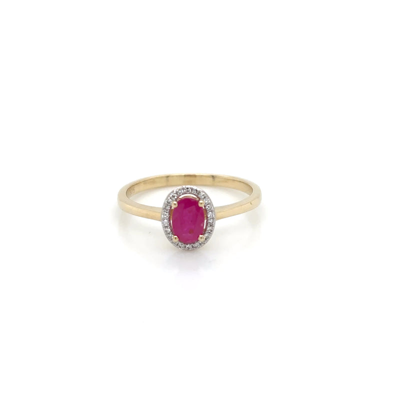 9ct yellow Gold Ruby and Diamond Halo Ring