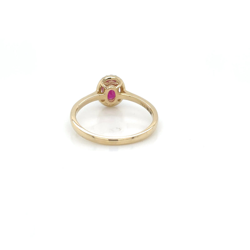 9ct yellow Gold Ruby and Diamond Halo Ring