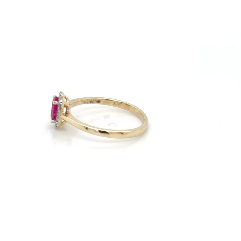 9ct yellow Gold Ruby and Diamond Halo Ring