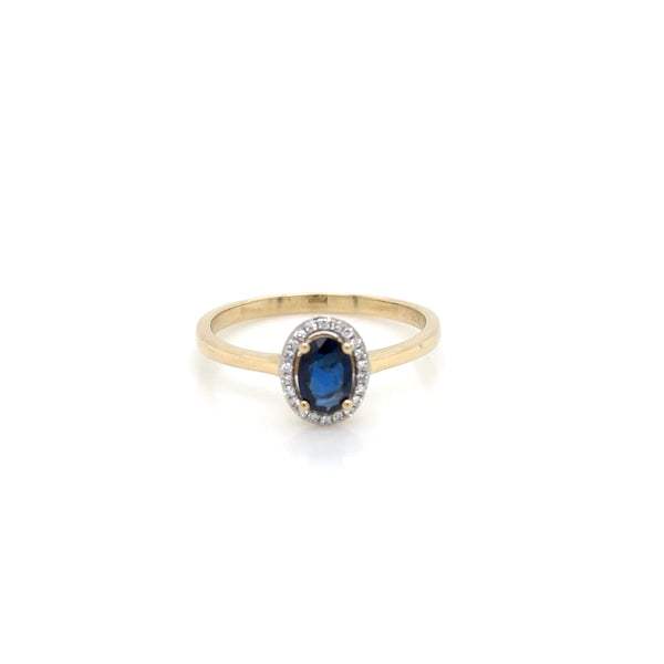 9ct Yellow Gold Sapphire and Diamond Halo Ring