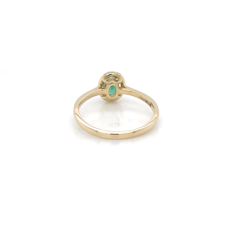 9ct Yellow Gold Emerald and Diamond Halo Ring