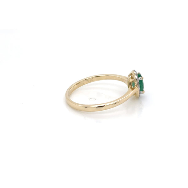 9ct Yellow Gold Emerald and Diamond Halo Ring