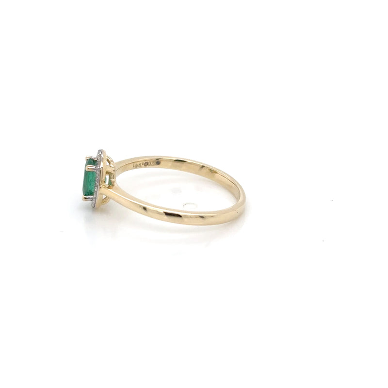 9ct Yellow Gold Emerald and Diamond Halo Ring
