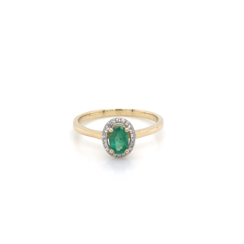 9ct Yellow Gold Emerald and Diamond Halo Ring
