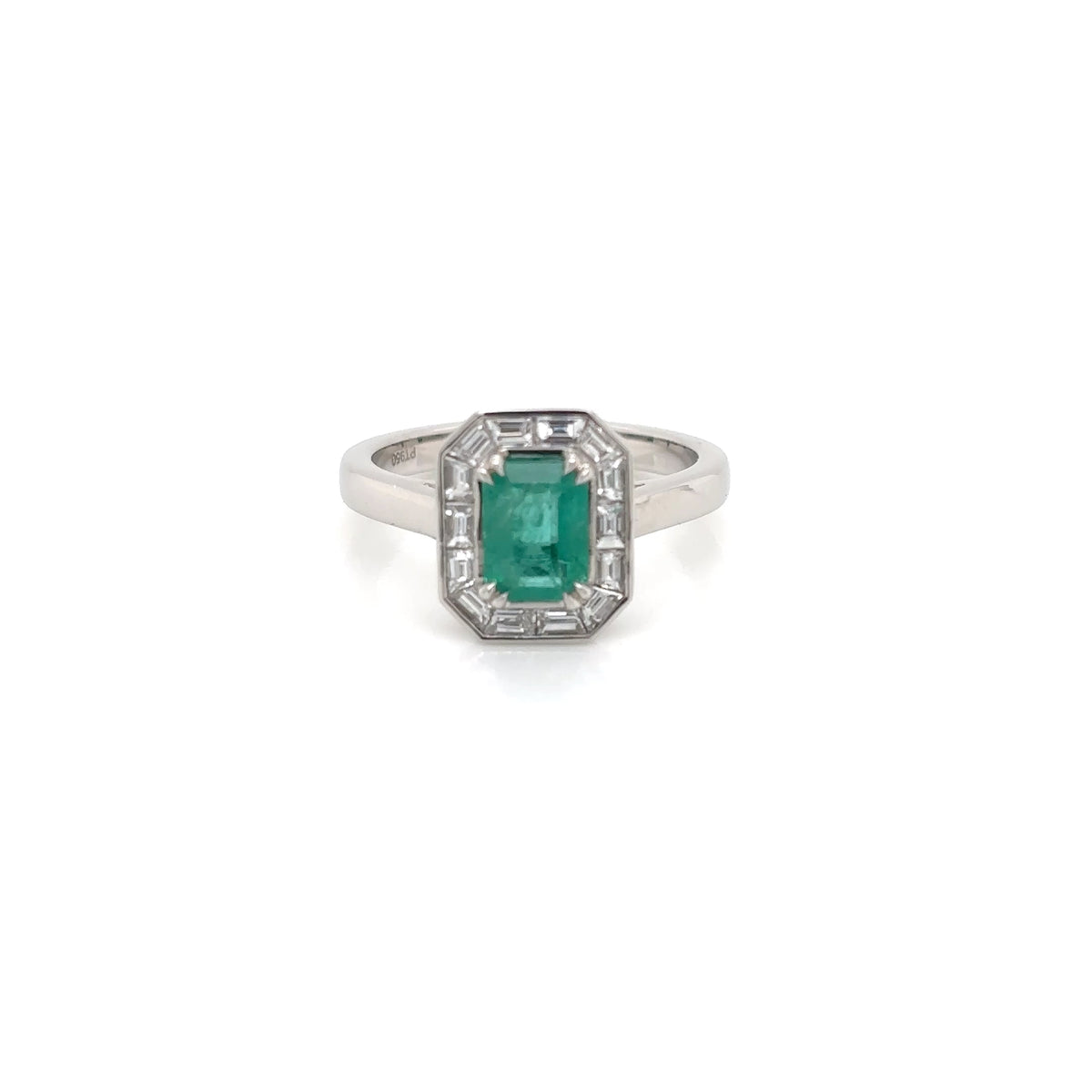 Platinum Octagonal Emerald and Baguette Diamond Ring