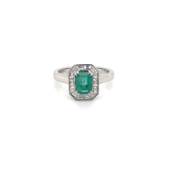 Platinum Octagonal Emerald and Baguette Diamond Ring