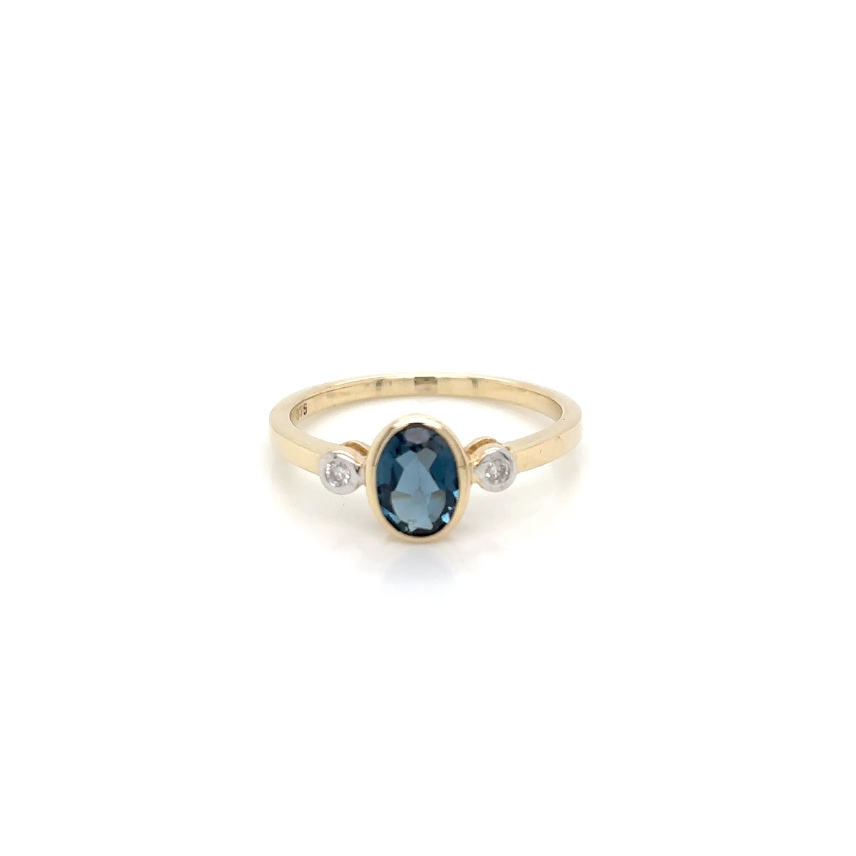 9ct Yellow Gold London Blue and Diamond Ring