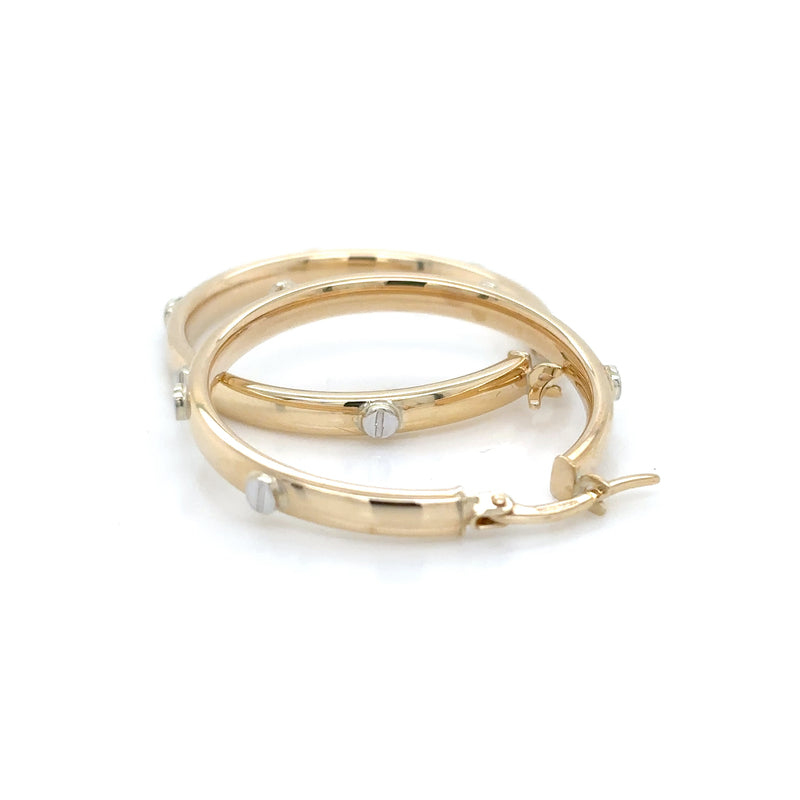 9ct Yellow/White Gold Hoops with Screw Motif