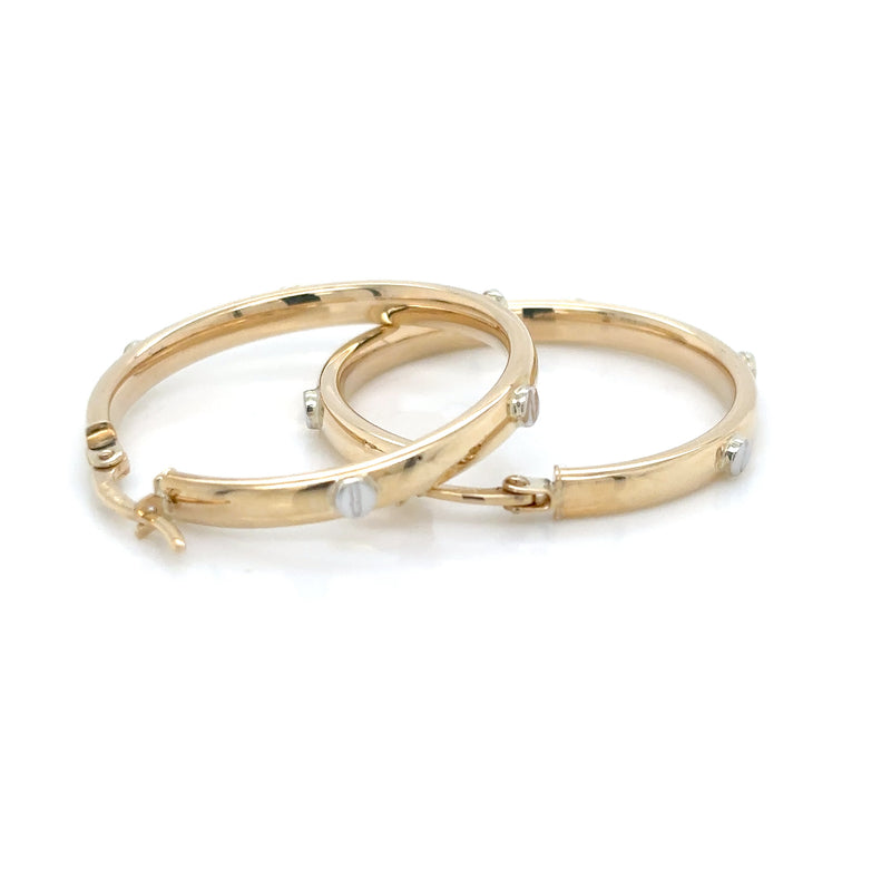 9ct Yellow/White Gold Hoops with Screw Motif