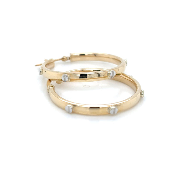 9ct Yellow/White Gold Hoops with Screw Motif