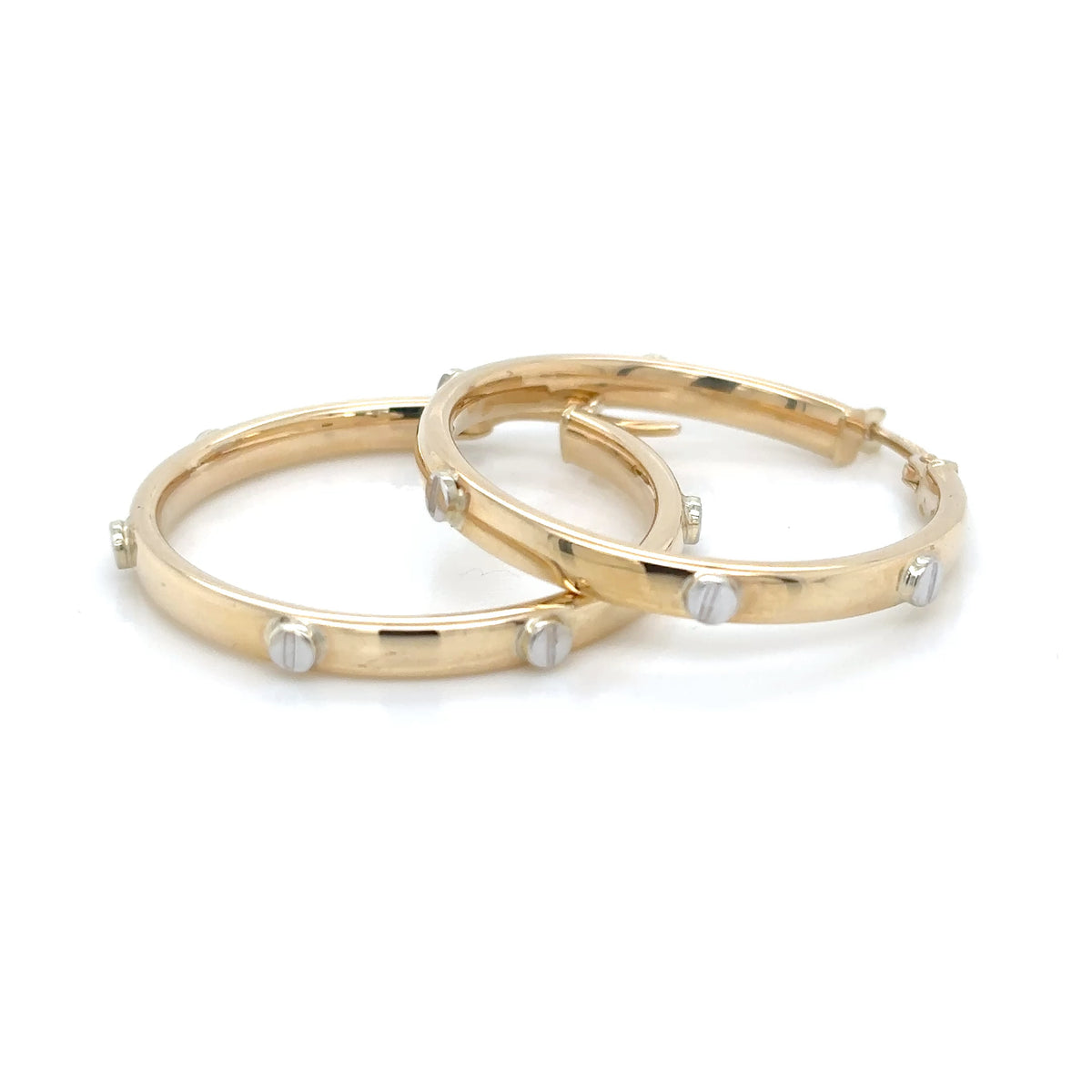9ct Yellow/White Gold Hoops with Screw Motif