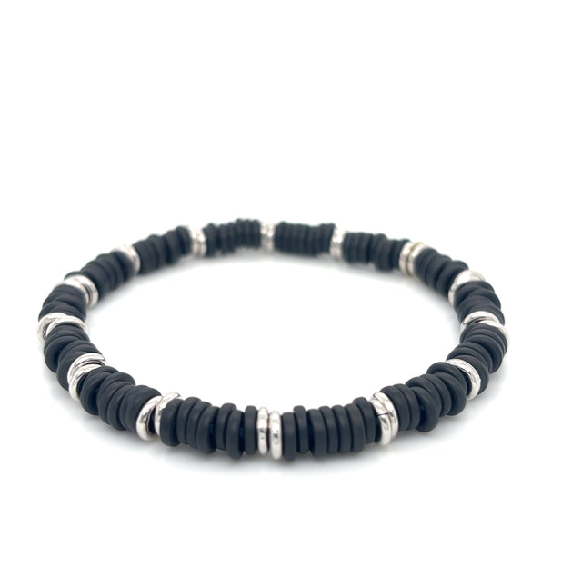 Matt Black Ceramic Bracelet with 14ct White Gold Links