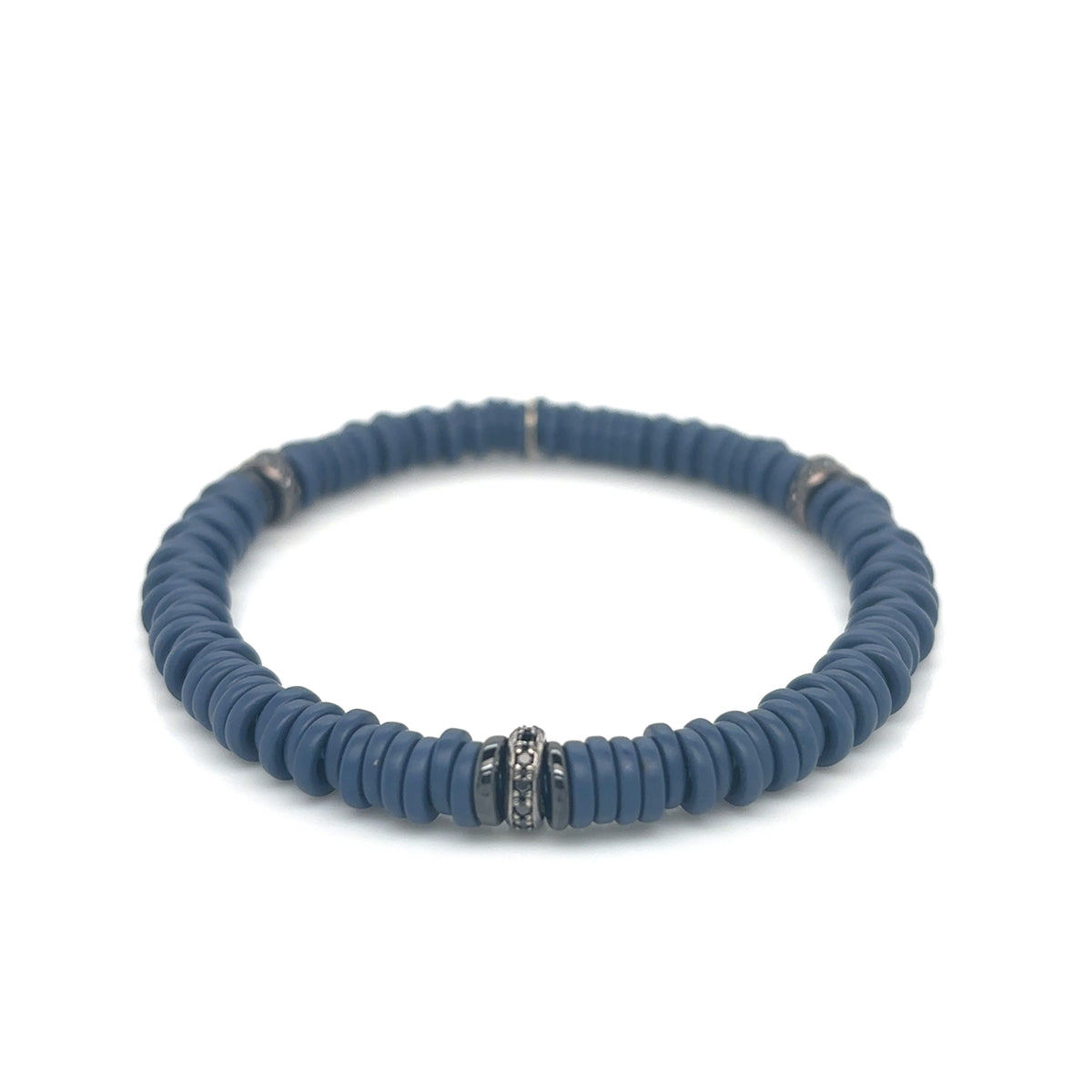 Blue Matt Ceramic Bracelet with Three Black Diamond Links set in 14ct Gold