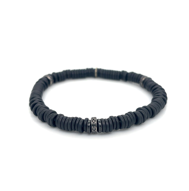 Matt Black Ceramic Bracelet with 3 Black Diamond Links set in 14ct Gold
