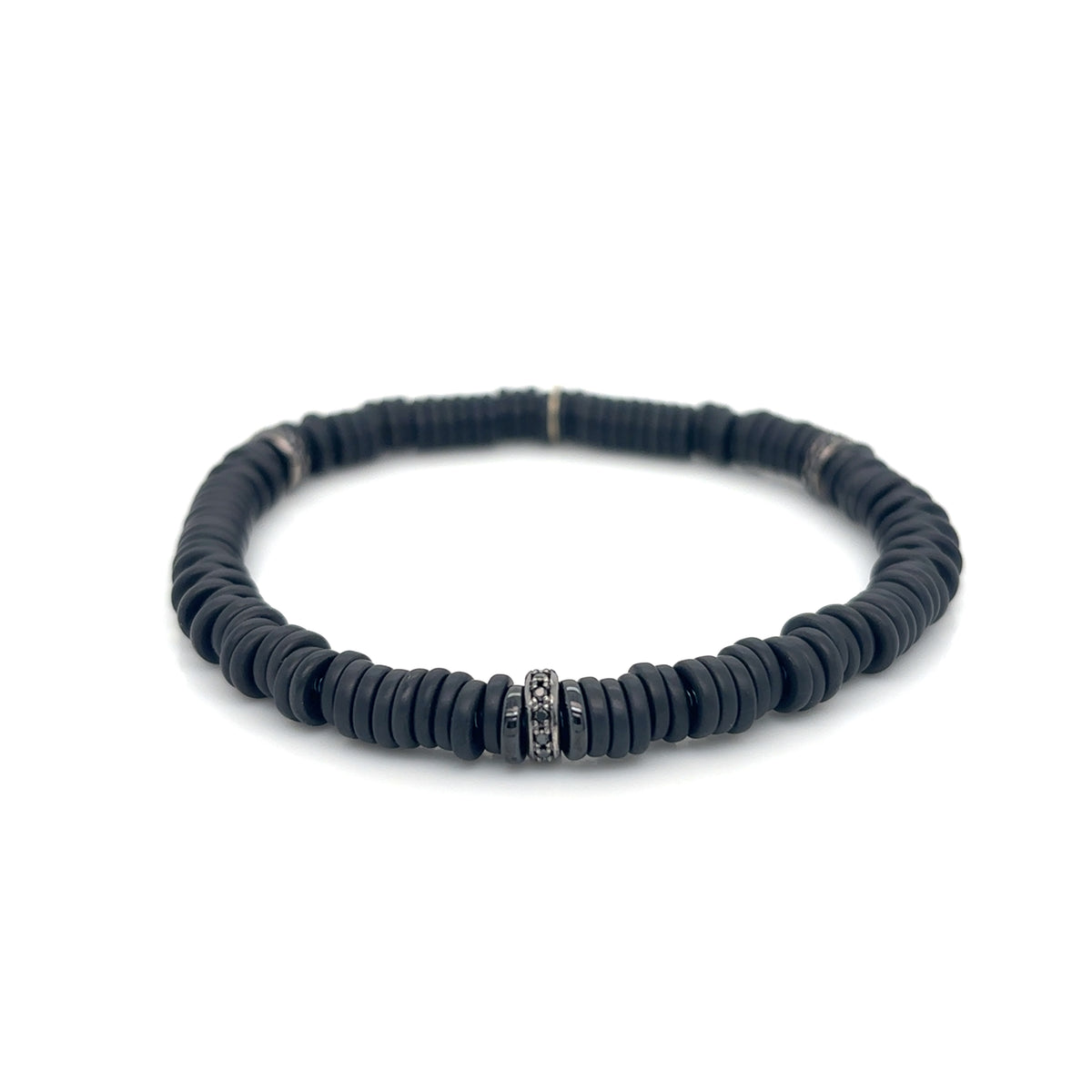 Matt Black Ceramic Bracelet with 3 Black Diamond Links set in 14ct Gold