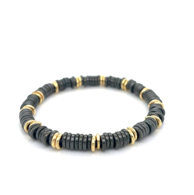 Green Polished Ceramic Bracelet with 14ct Yellow Gold Links