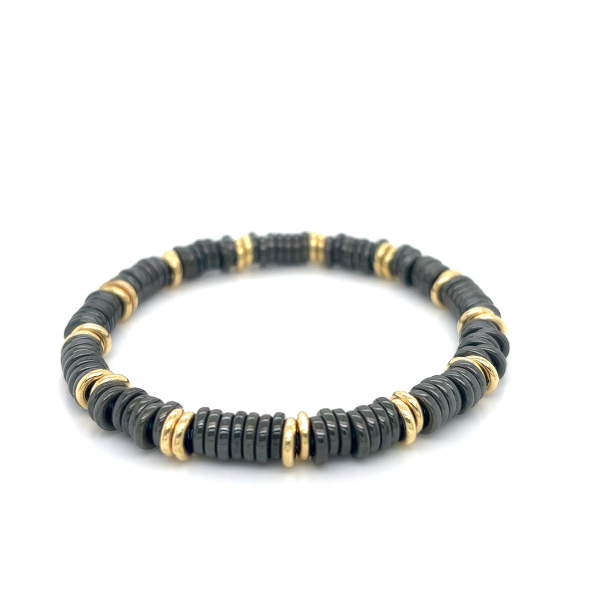 Green Polished Ceramic Bracelet with 14ct Yellow Gold Links