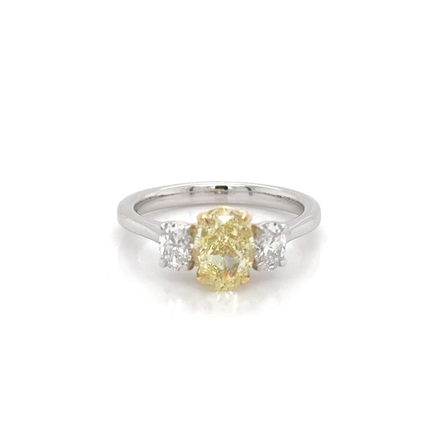 1.50ct Platinum Natural Fancy Yellow Diamond 3 Stoned Ring
