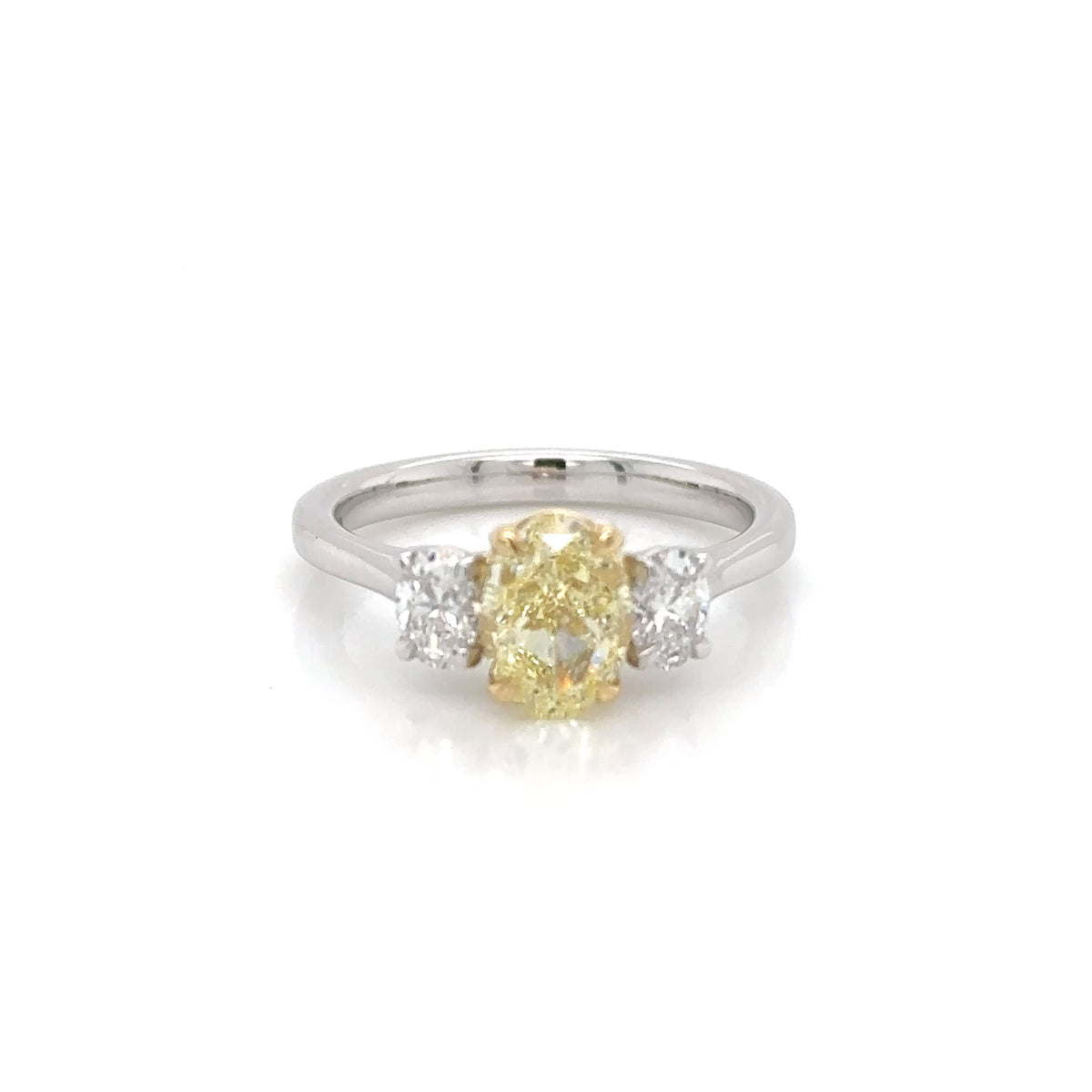 1.50ct Platinum Natural Fancy Yellow Diamond 3 Stoned Ring