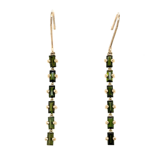 14ct Yellow Gold Green Tourmaline Hook Earrings