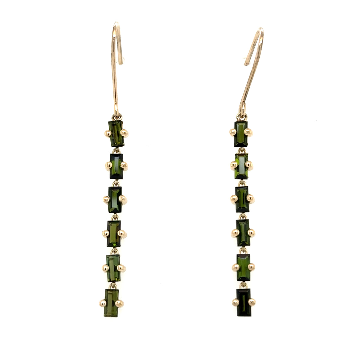 14ct Yellow Gold Green Tourmaline Hook Earrings