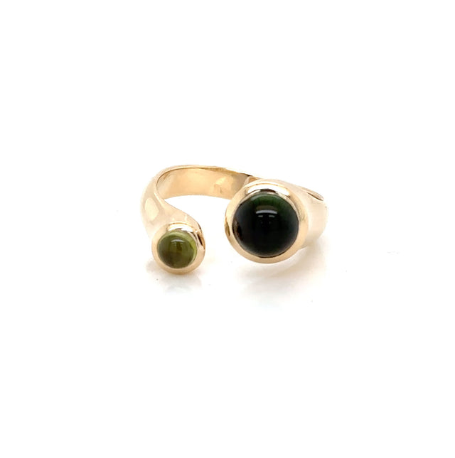 14ct Yellow Gold Green Tourmaline 4mm Peridot 7mm Globe Sphere Ring