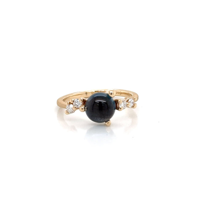 14ct Yellow Gold London 7mm Blue Topaz 0.15ct Diamond