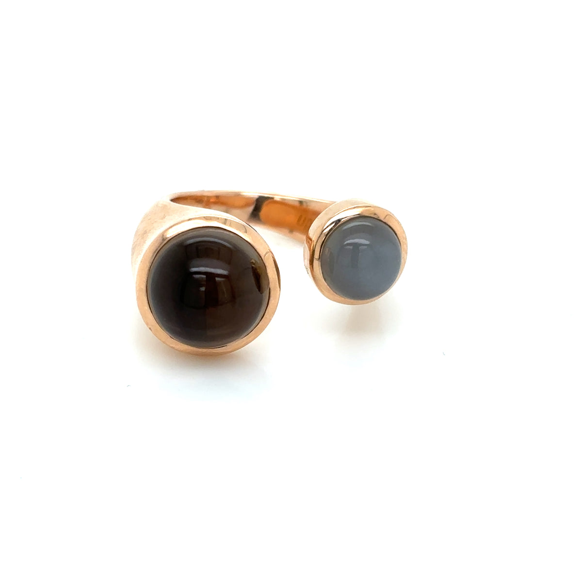 NOEN 14ct Rose Gold Smoky Quartz & Moonstone Ring