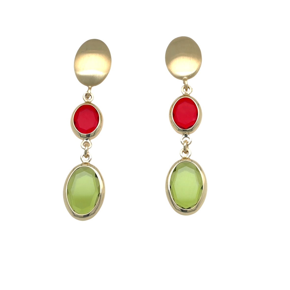 Aquaforte Gold Plated Drop Green  & Red Earrings