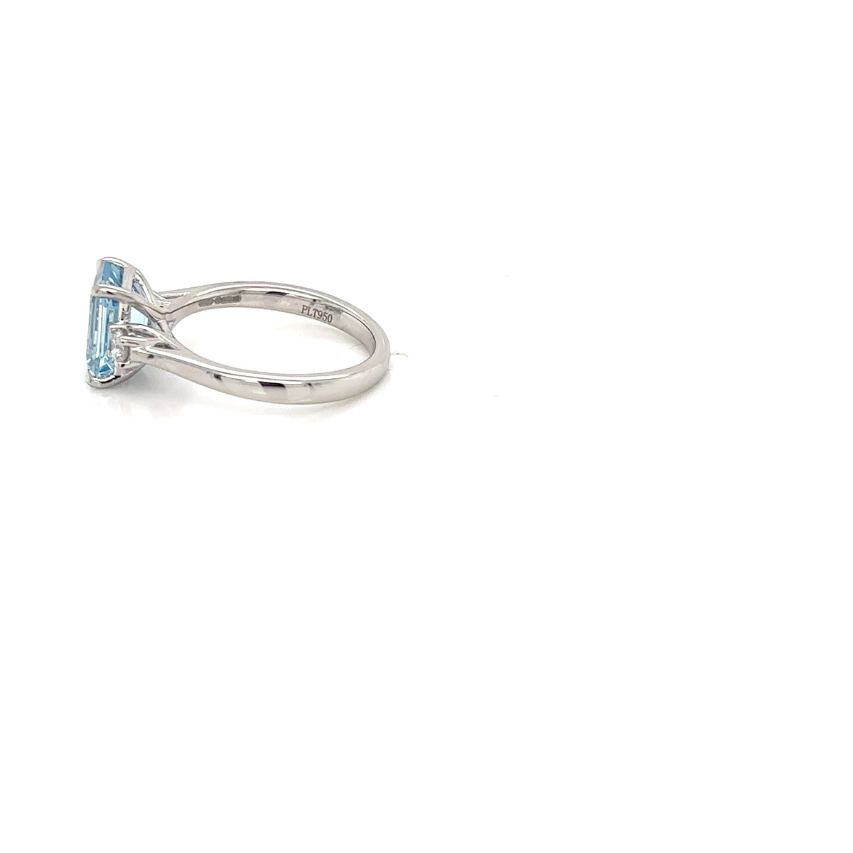 Platinum Emerald Cut Aquamarine & Diamond Ring
