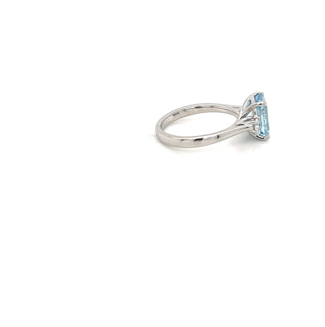 Platinum Emerald Cut Aquamarine & Diamond Ring