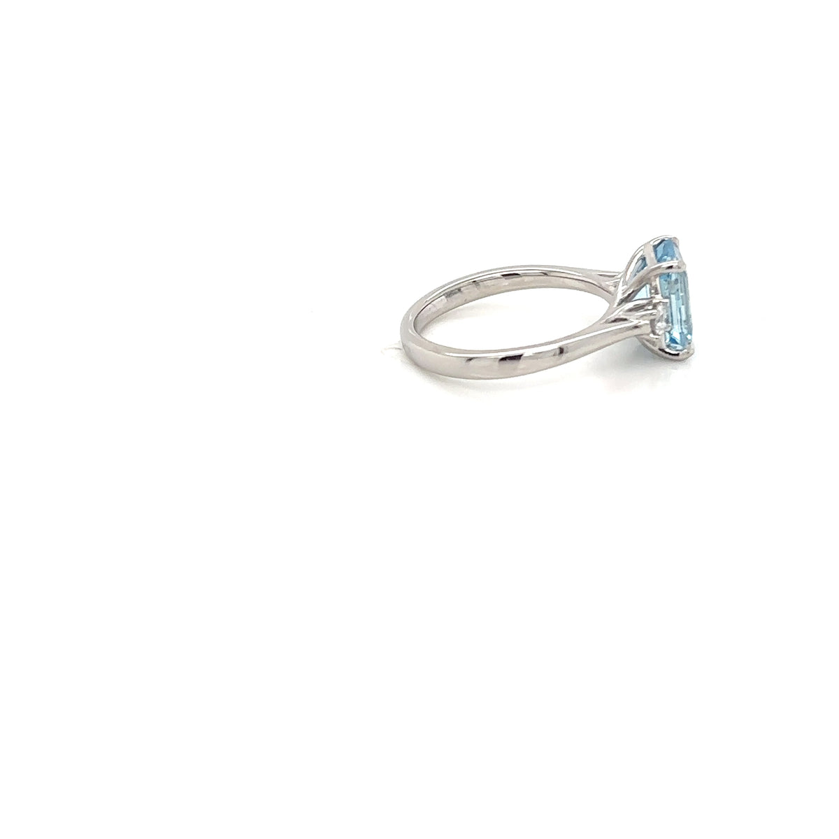 Platinum Emerald Cut Aquamarine & Diamond Ring