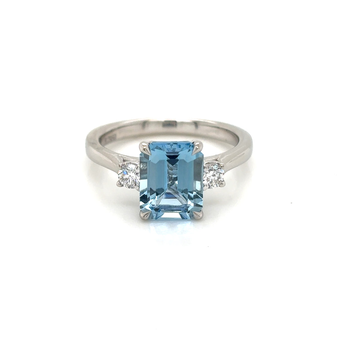 Platinum Emerald Cut Aquamarine & Diamond Ring