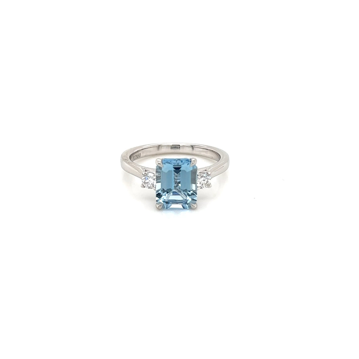 Platinum Emerald Cut Aquamarine & Diamond Ring