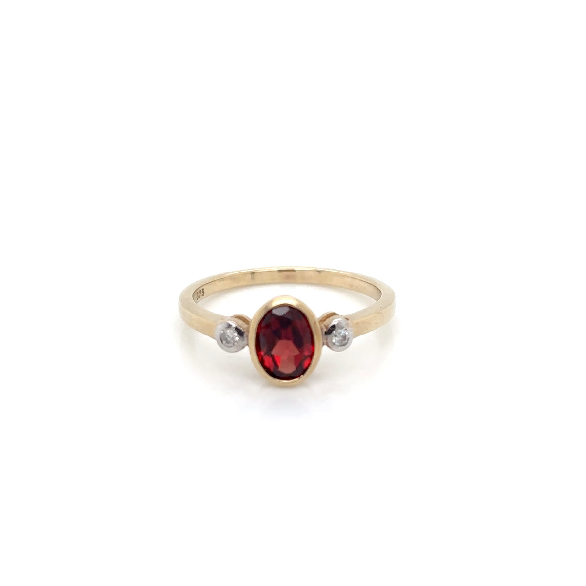 9ct Yellow Gold Garnet and Diamond Ring