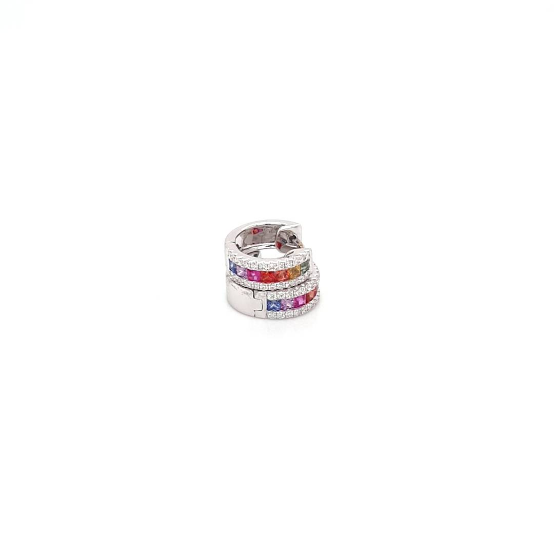 18ct White Gold Multi Colour Sapphire and Diamond Hoop Earrings