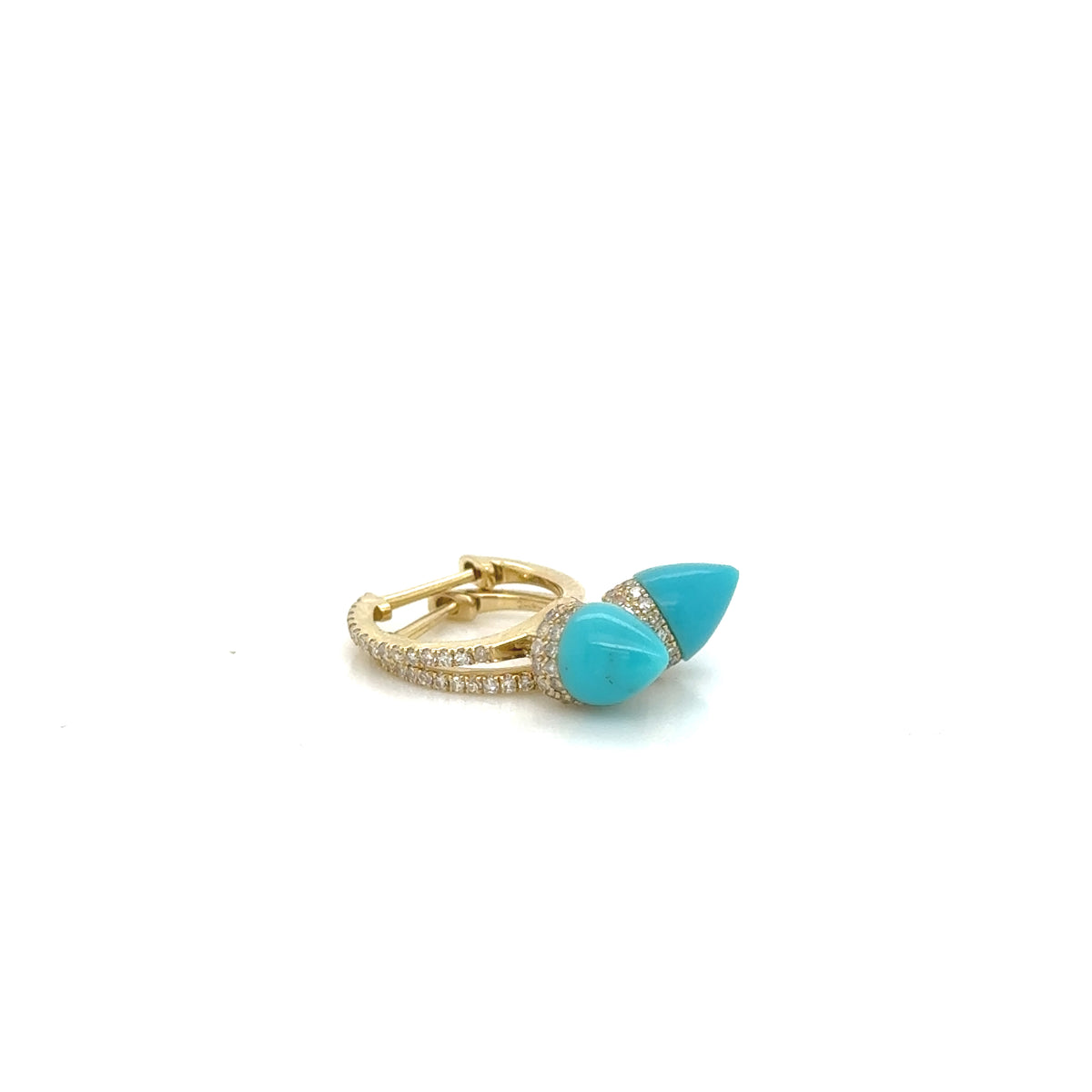 14ct Yellow Gold and Diamond Hoops with Turquoise Stone Drops
