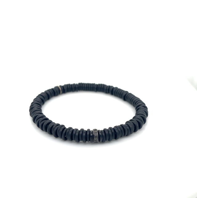 Matt Black Ceramic Bracelet with Black Diamond Link set in 14ct Gold