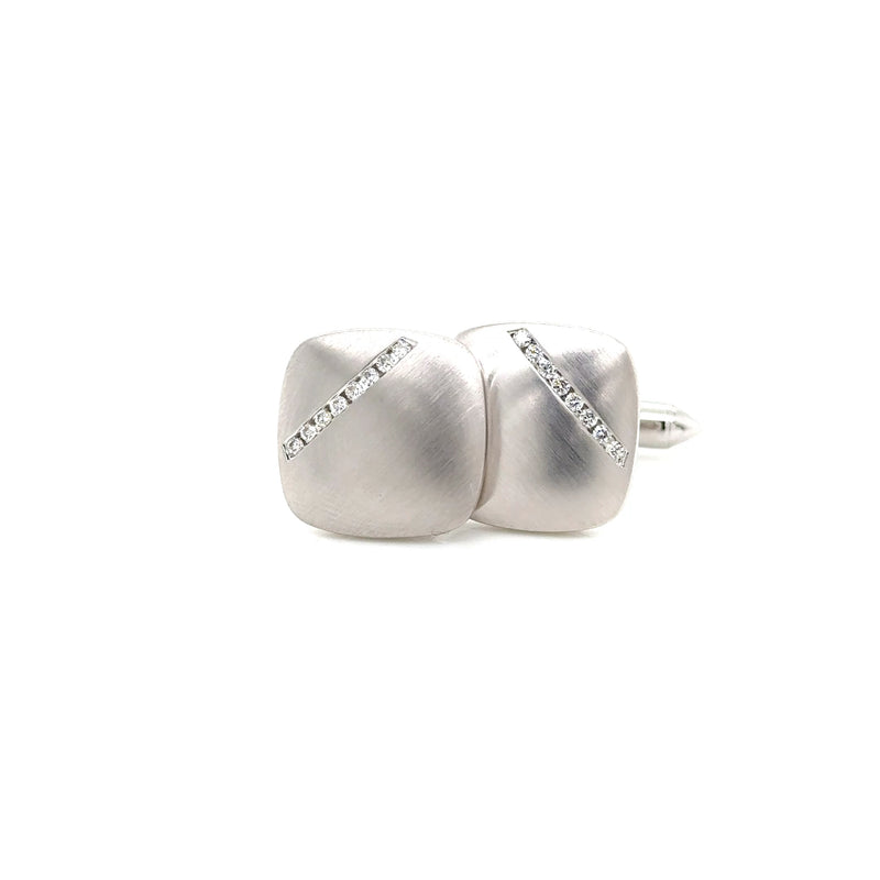 9ct White Gold Brushed Cufflinks with Diamond