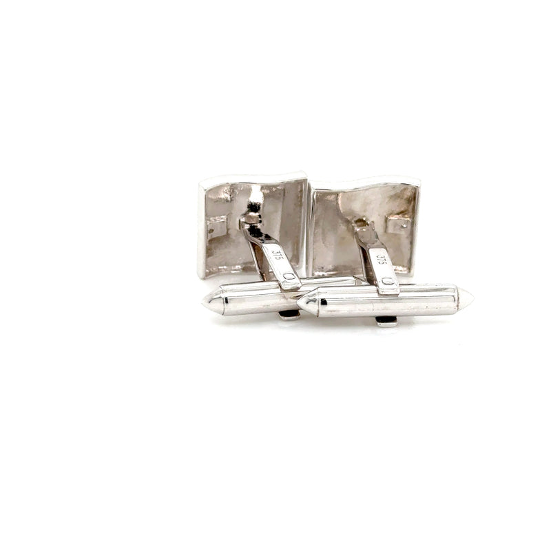 9ct White gold square brushed single dia cufflinks