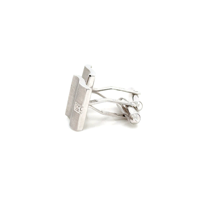 9ct White gold square brushed single dia cufflinks