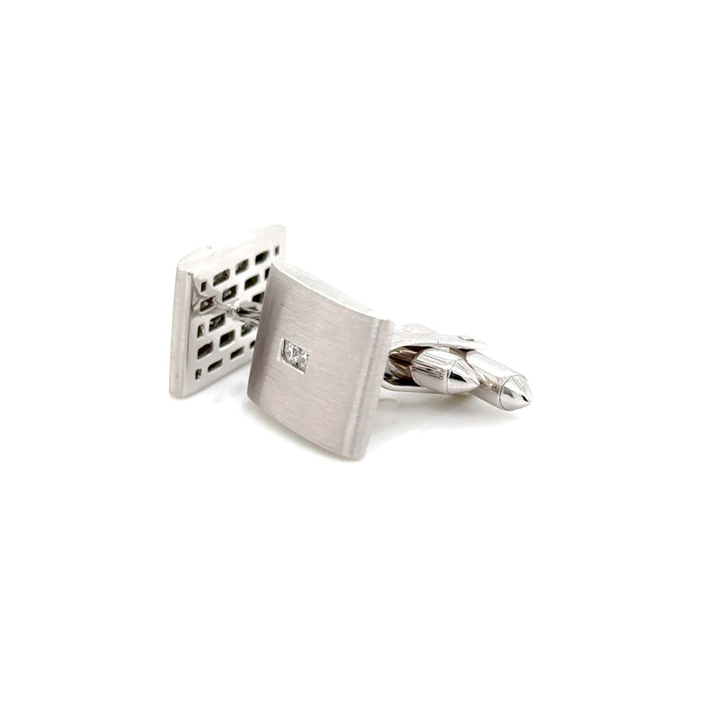 9ct White Gold Brushed Cufflinks with Diamond