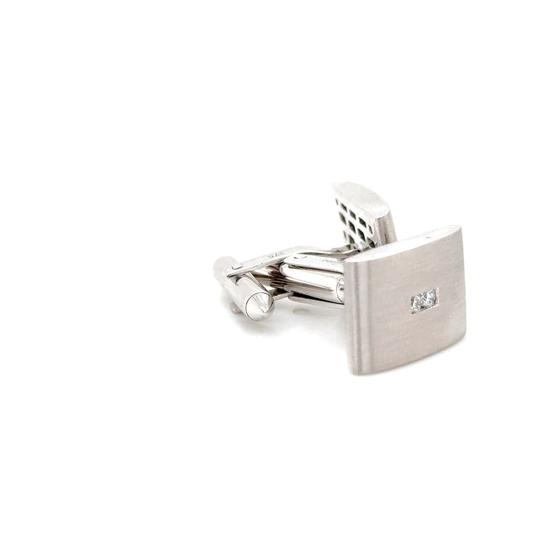 9ct White Gold Brushed Cufflinks with Diamond