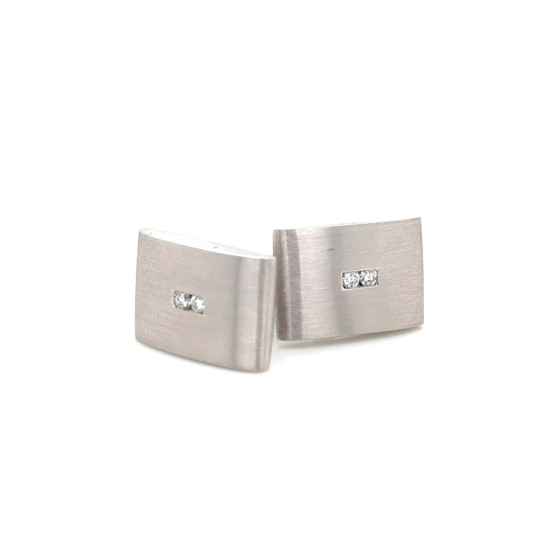 9ct White Gold Brushed Cufflinks with Diamond