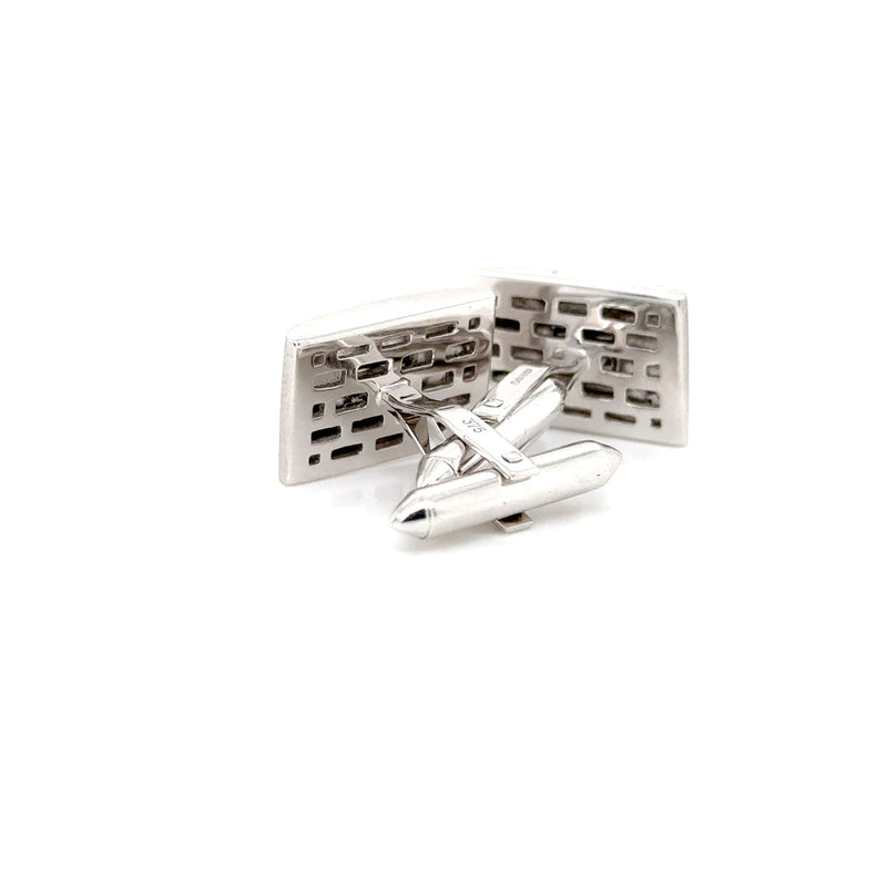 9ct White Gold Brushed Cufflinks with Diamond