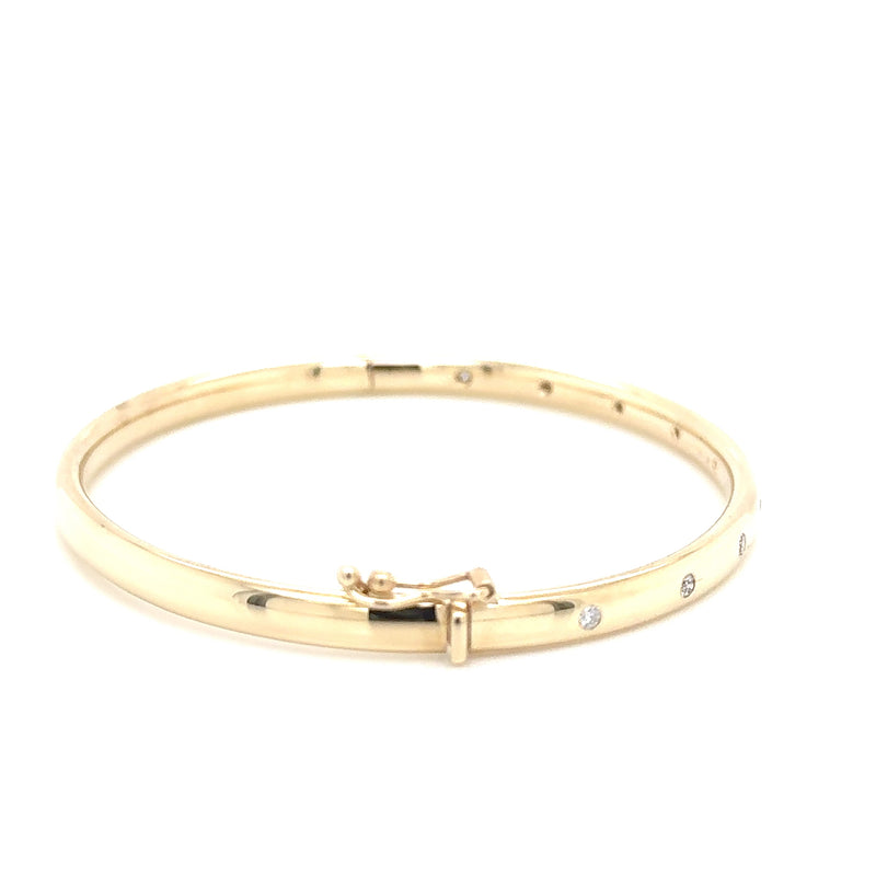 9ct Yellow Gold Hinged Flush Set Diamond Bangle