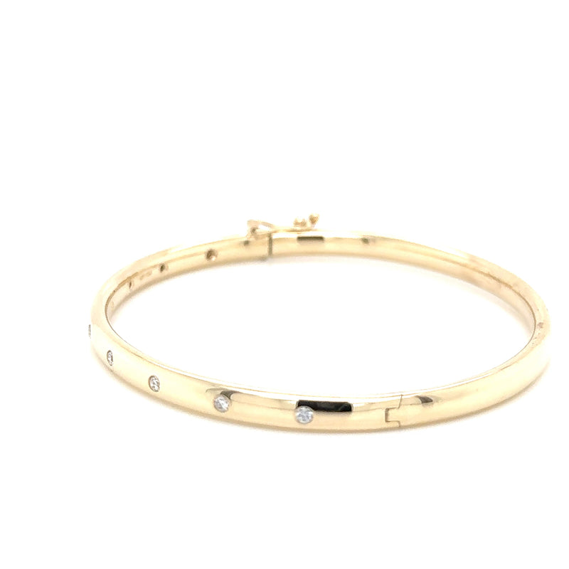 9ct Yellow Gold Hinged Flush Set Diamond Bangle